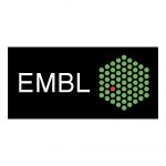 Logo von EMBL. Grüne Punkte mit einem roten Punkt auf schwarzem Grund.