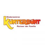 Logo von Kinderzentrum Kunterbunt. Bunte Buchstaben auf weißem Grund.